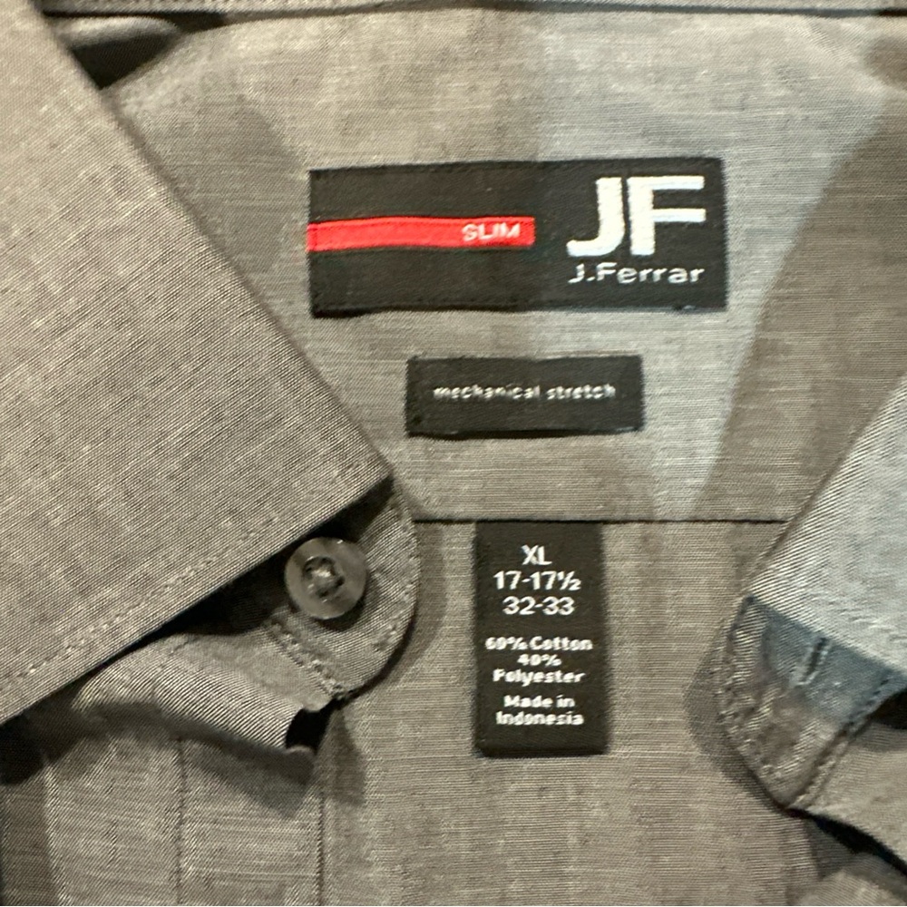 J. Ferrar Men's Slim Fit Dress Shirt XL 17-17.5 Light Gray